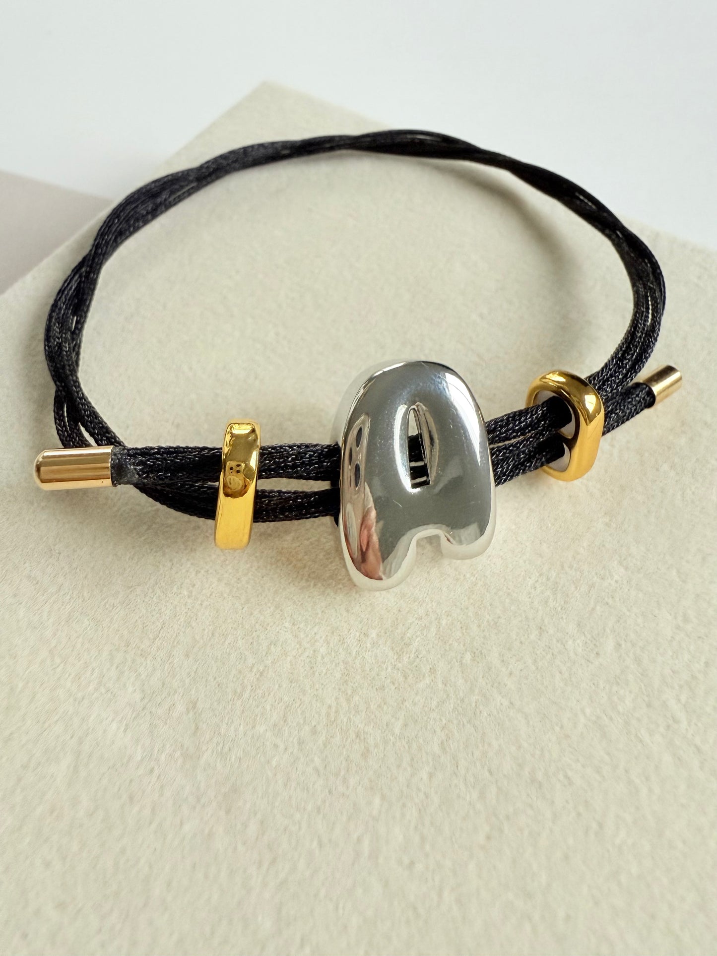 Silver Initial Leather Bracelet (P017)