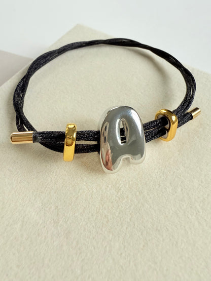 Silver Initial Leather Bracelet (P017)