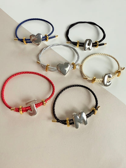 Silver Initial Leather Bracelet (P017)